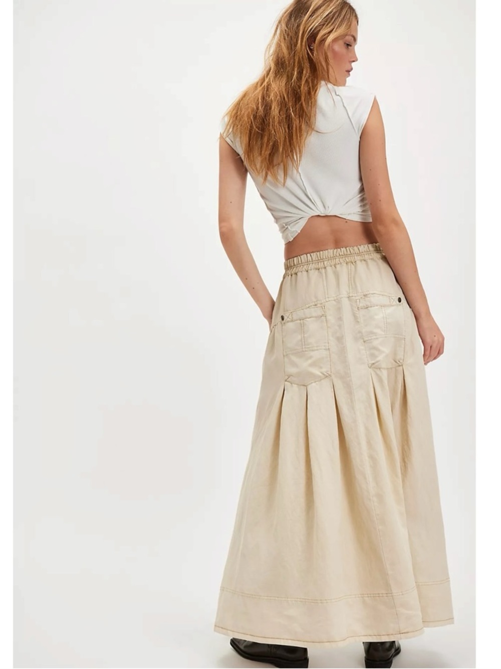 Free People Grunge 90s Cargo Rough Riding Maxi Skirt Birch Neutral Large Bella - Picture 6 of 13